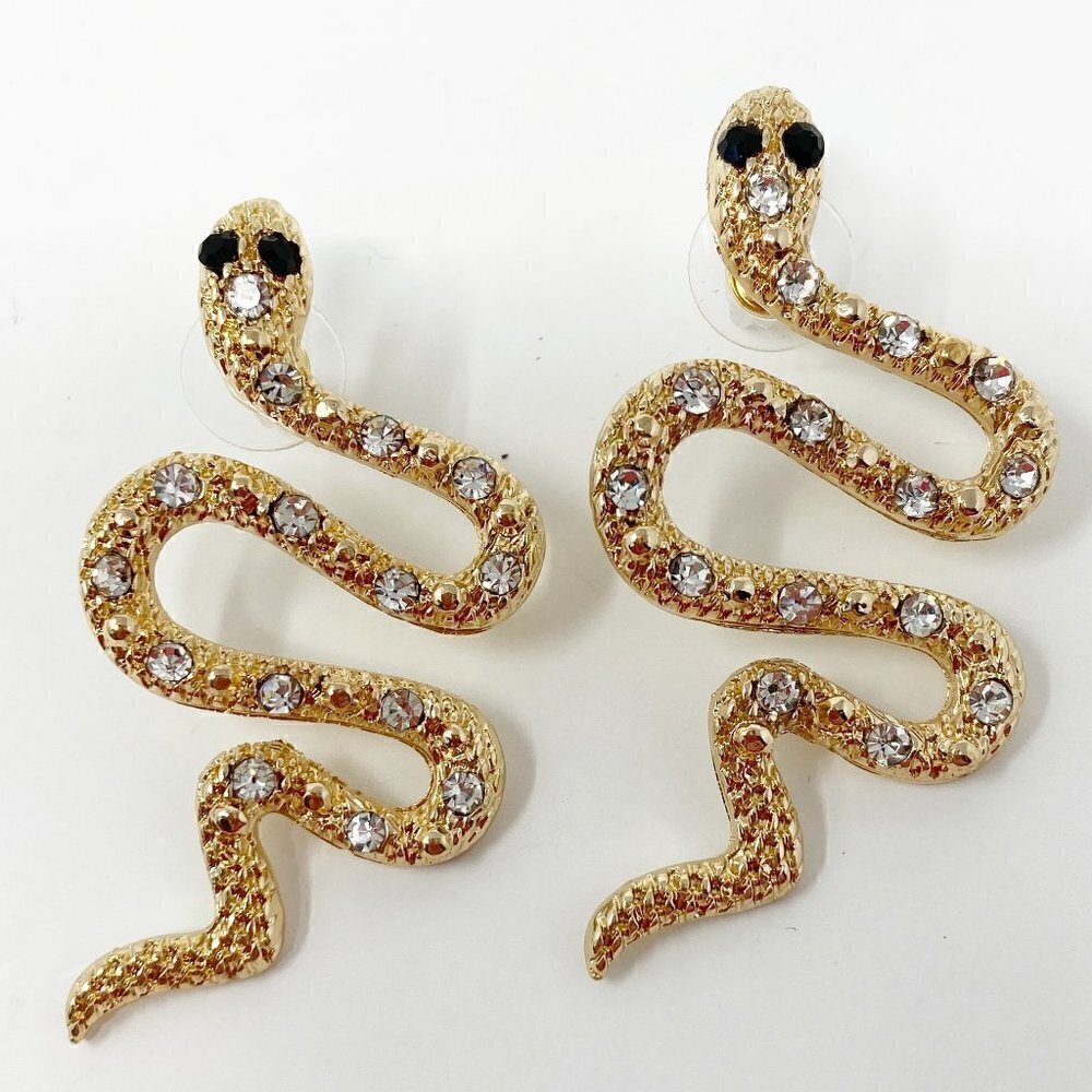 Gold Snake Crystal Body Statement Earrings